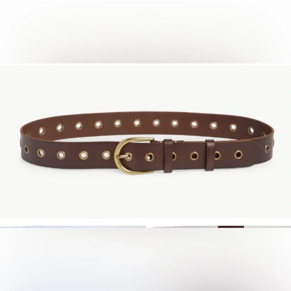 Frye Brown Genuine 100% Leather Belt with Gold- Bronze Buckle M/L/